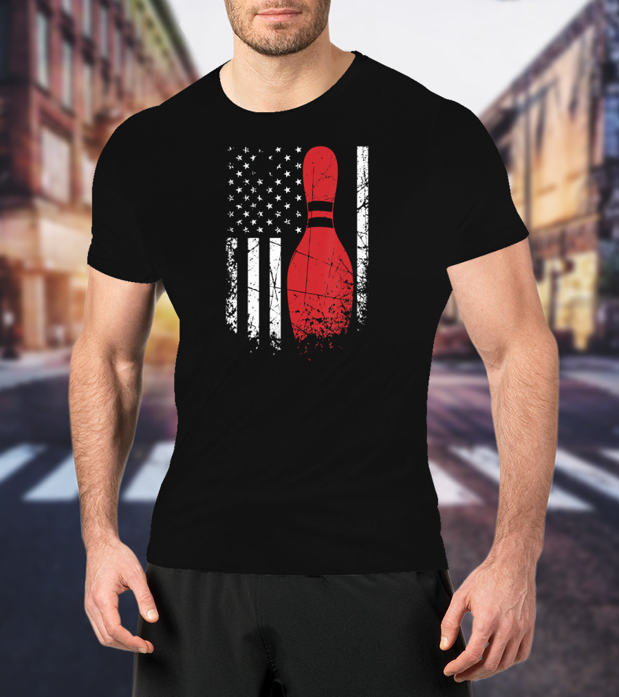 Distressed Patriotic Flag With Bowling Pin T-Shirt