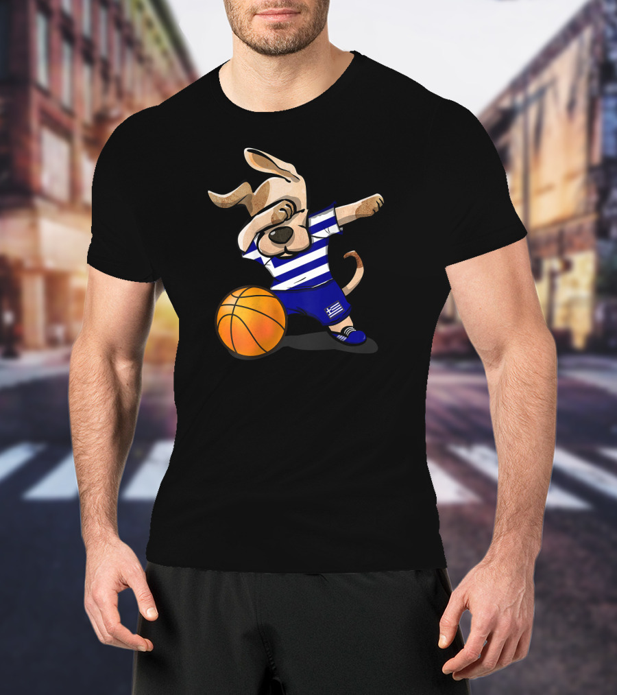 Dog Dabbing Basketball Greece Greek Jersey T-Shirt