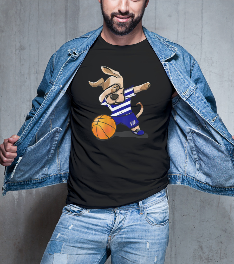 Dog Dabbing Basketball Greece Greek Jersey T-Shirt