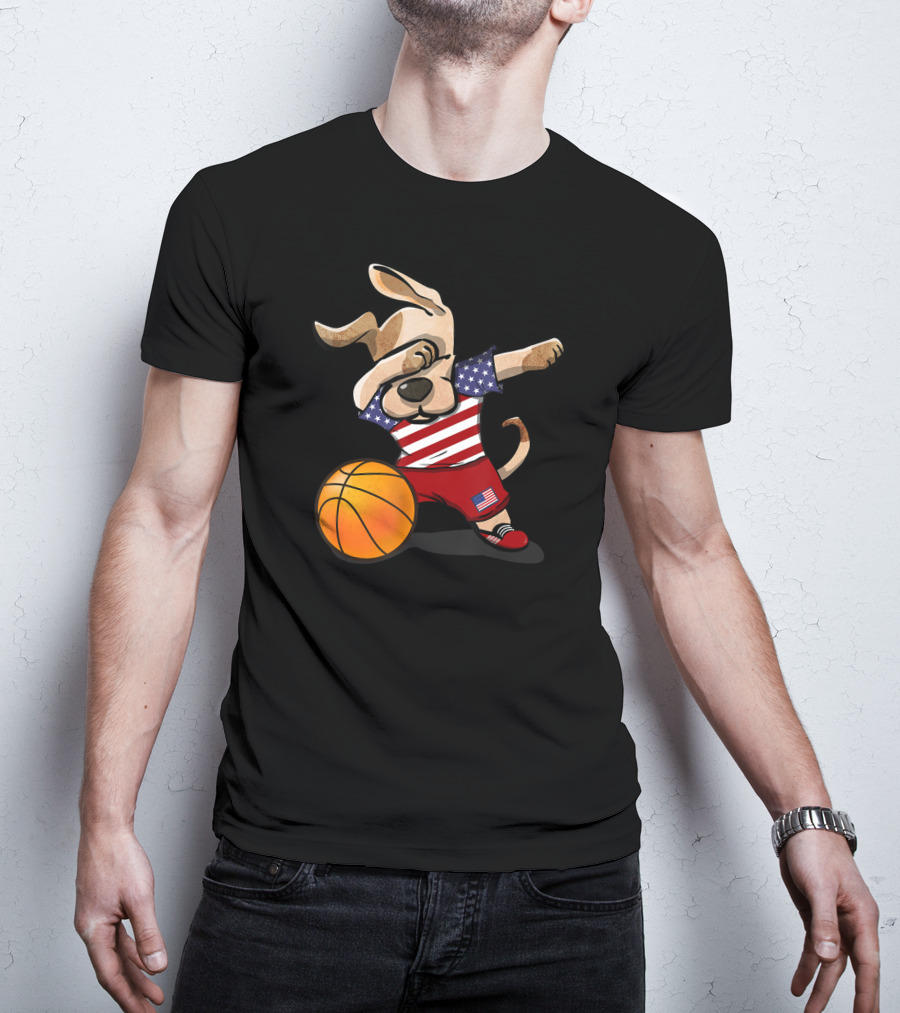USA Basketball Dog Dabbing With American Flag T-Shirt