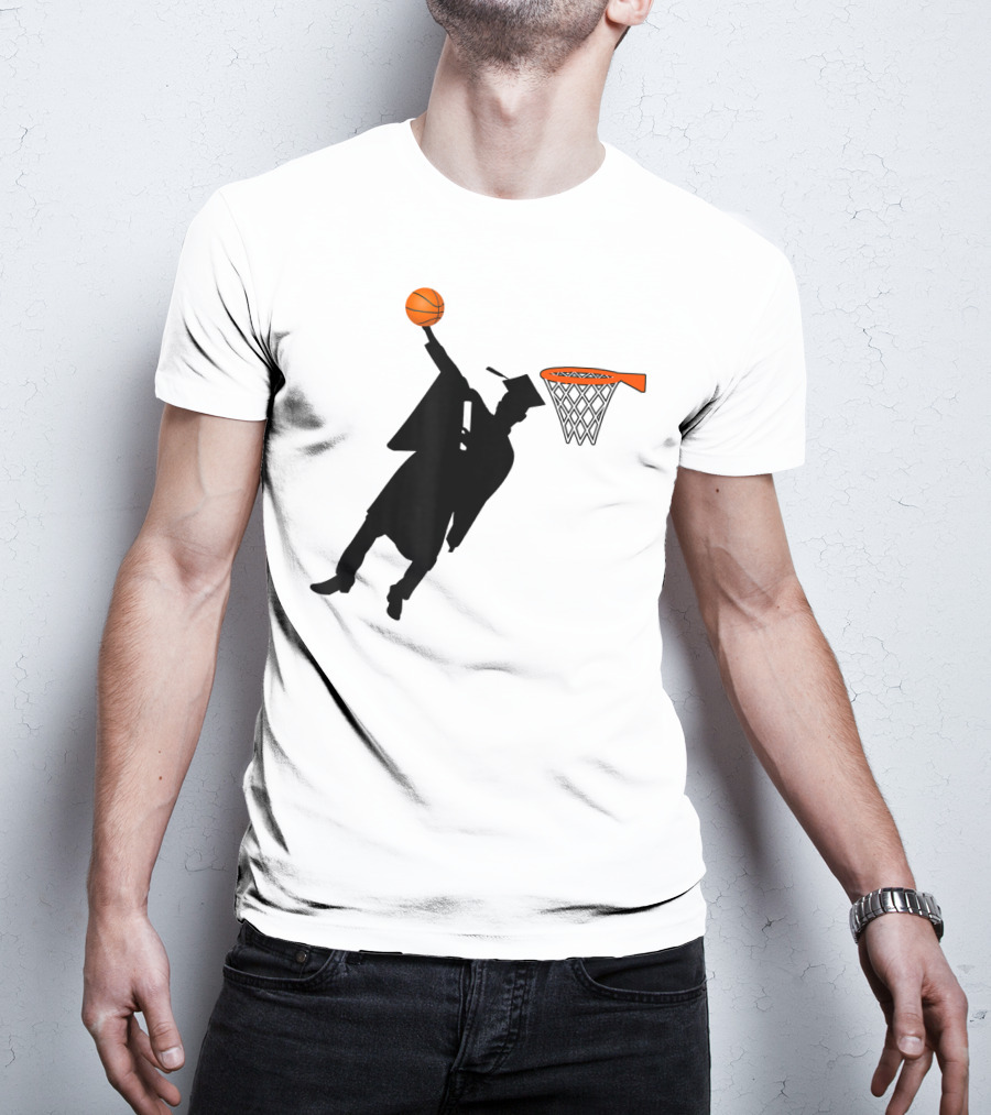 Graduation Basketball Dunk Silhouette With Cap And Basketball Hoop T-Shirt