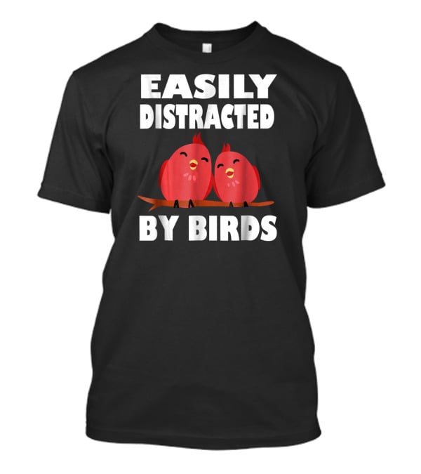Easily Distracted By Birds Red Cartoon Style Bird Pair T-Shirt