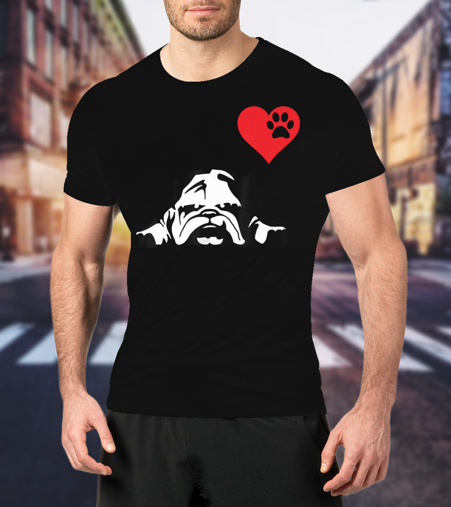 English Bulldog I Love My English Bulldog Heart Paw Prints T-Shirt
