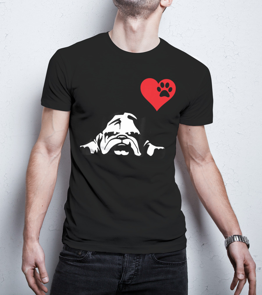 English Bulldog I Love My English Bulldog Heart Paw Prints T-Shirt