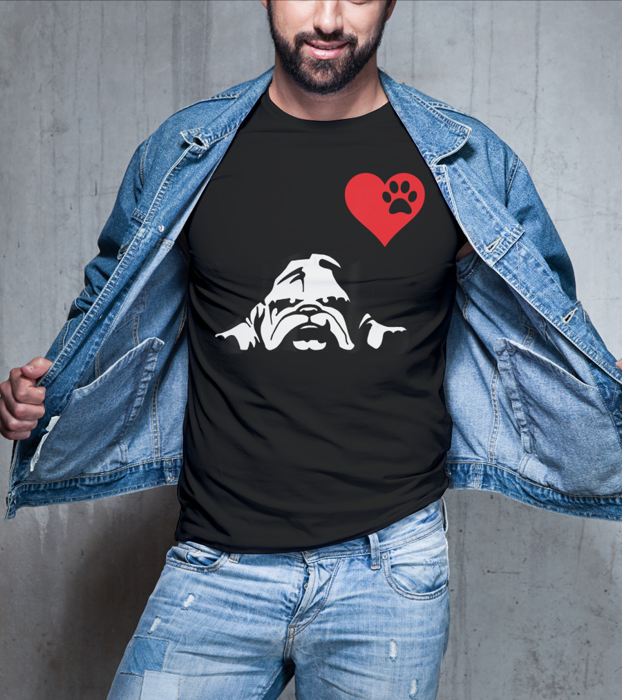 English Bulldog I Love My English Bulldog Heart Paw Prints T-Shirt