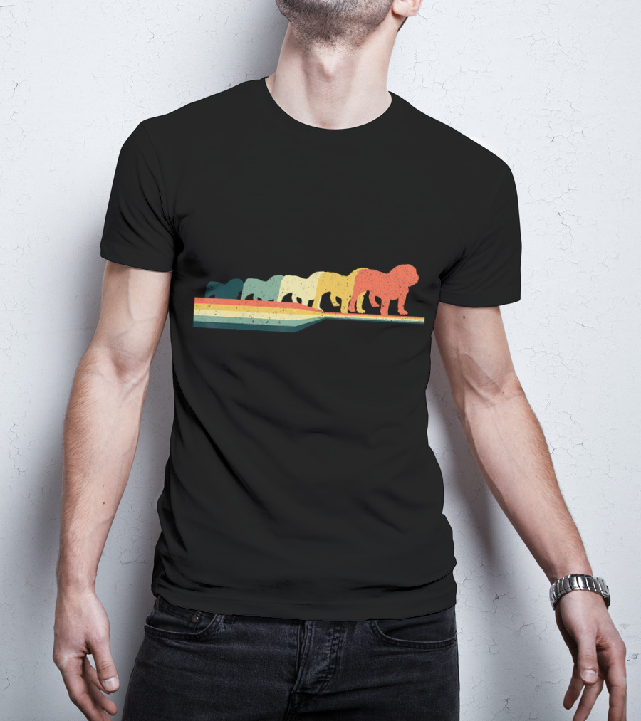 English Bulldog Retro Vintage Rainbow T-Shirt