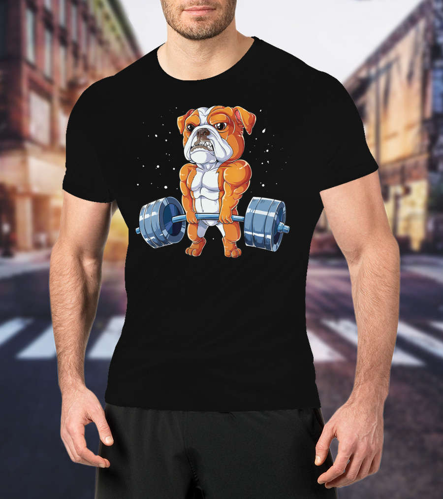 English Bulldog Weightlifting Humor Barbell Challenge T-Shirt
