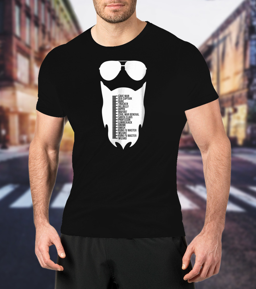 Cave Man To Wizard Beard Length Chart With Sunglasses T-Shirt