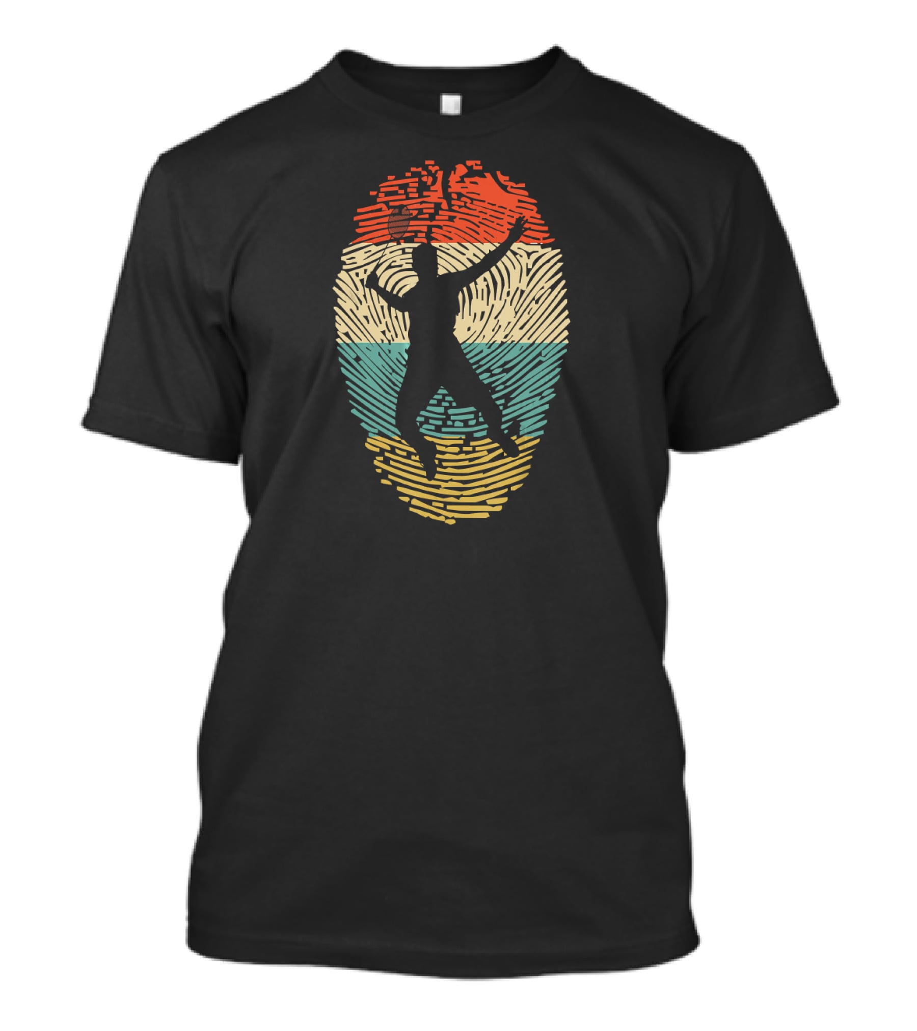 Fingerprint Silhouette Badminton Player In DNA T-Shirt