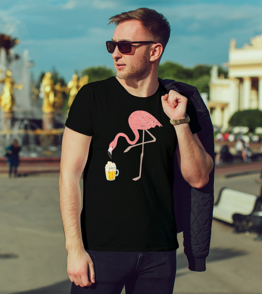 Flamingo Beer Love Bird Drinking T-Shirt