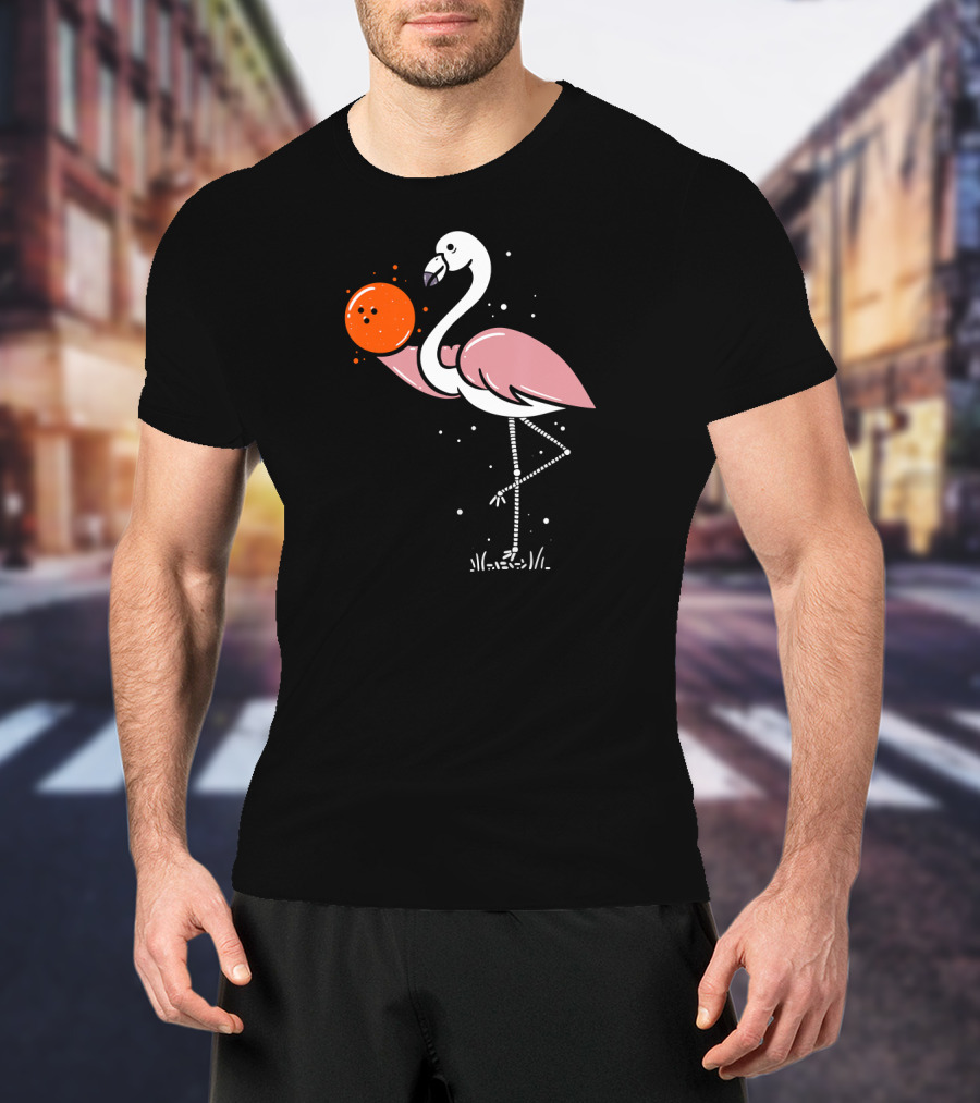 Flamingo Balancing Orange Bowling Ball T-Shirt