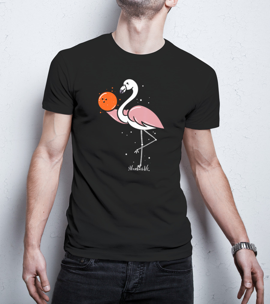 Flamingo Balancing Orange Bowling Ball T-Shirt
