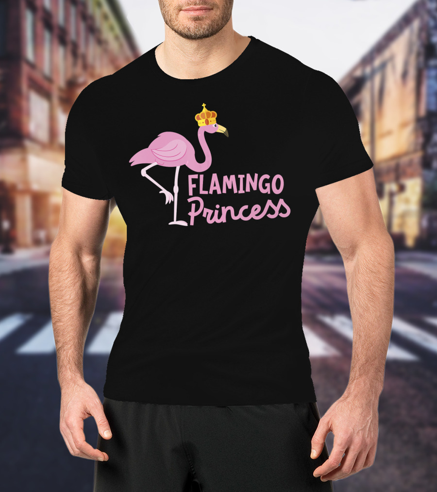 Flamingo Princess With Crown And Pink Bird Wading T-Shirt