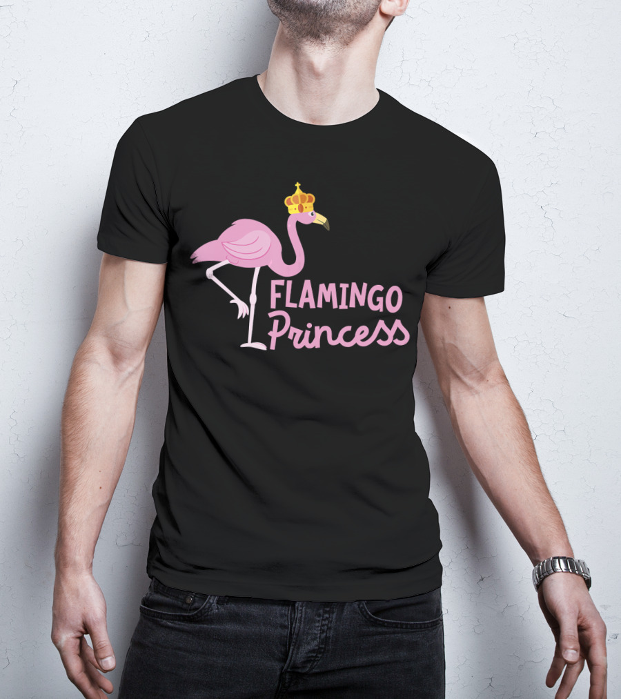 Flamingo Princess With Crown And Pink Bird Wading T-Shirt