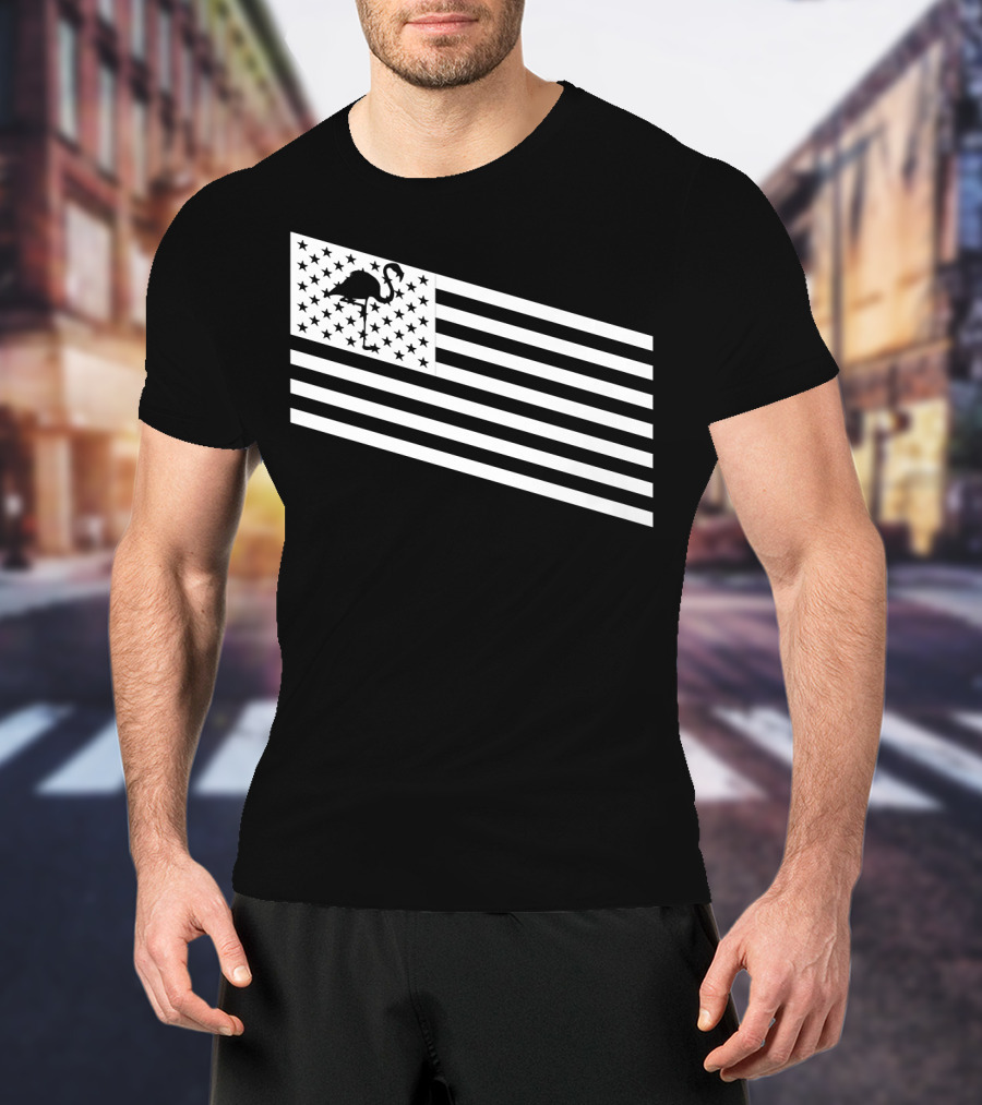 Flamingo Stars And Stripes USA Flag Wading T-Shirt