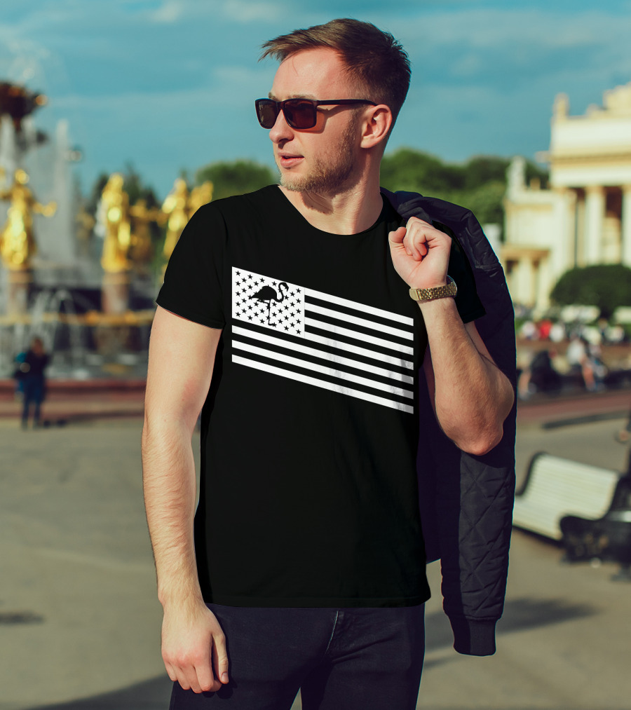 Flamingo Stars And Stripes USA Flag Wading T-Shirt