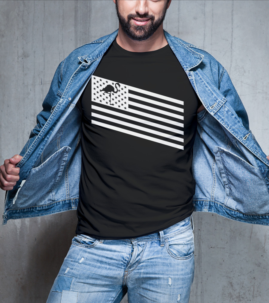Flamingo Stars And Stripes USA Flag Wading T-Shirt