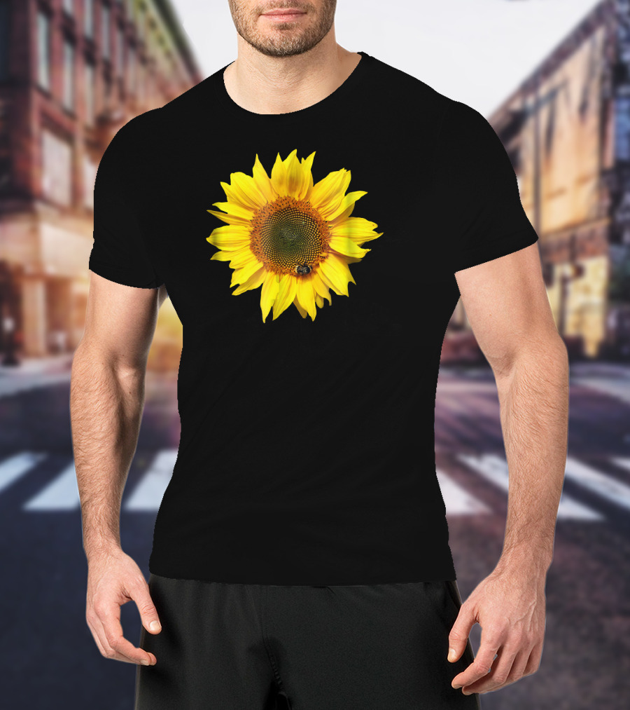 Sunflower With Bee On Petal Flower Nice T-Shirt