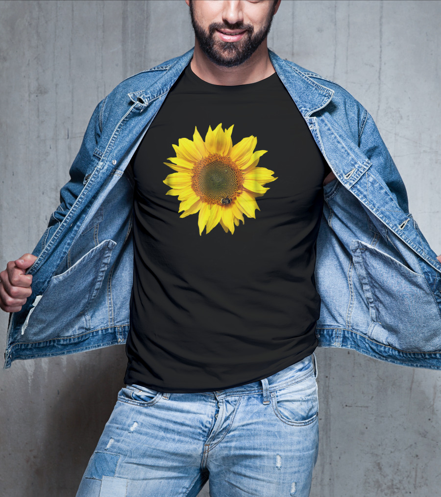 Sunflower With Bee On Petal Flower Nice T-Shirt