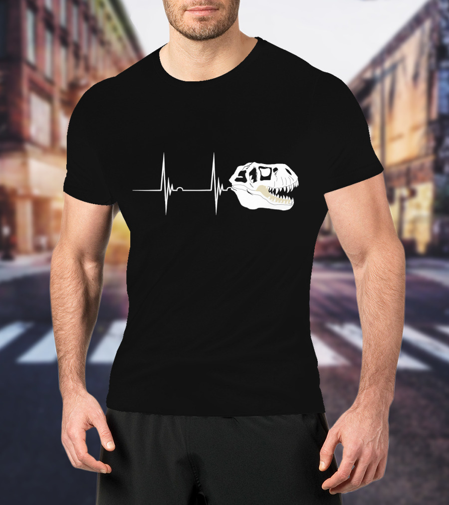 Fossil Heartbeat Hunter T-Rex Skull Dino T-Shirt