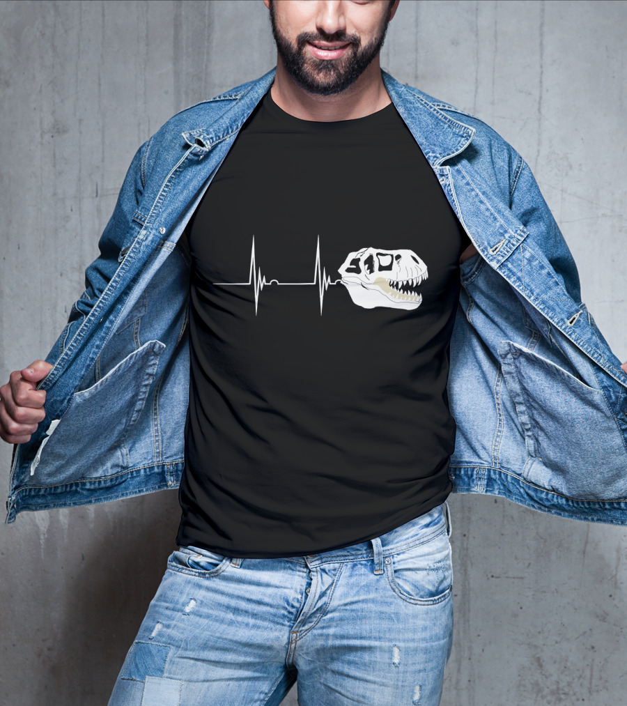 Fossil Heartbeat Hunter T-Rex Skull Dino T-Shirt