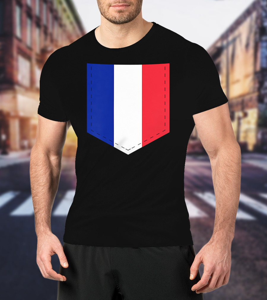 French Flag Blue White Red Pocket T-Shirt