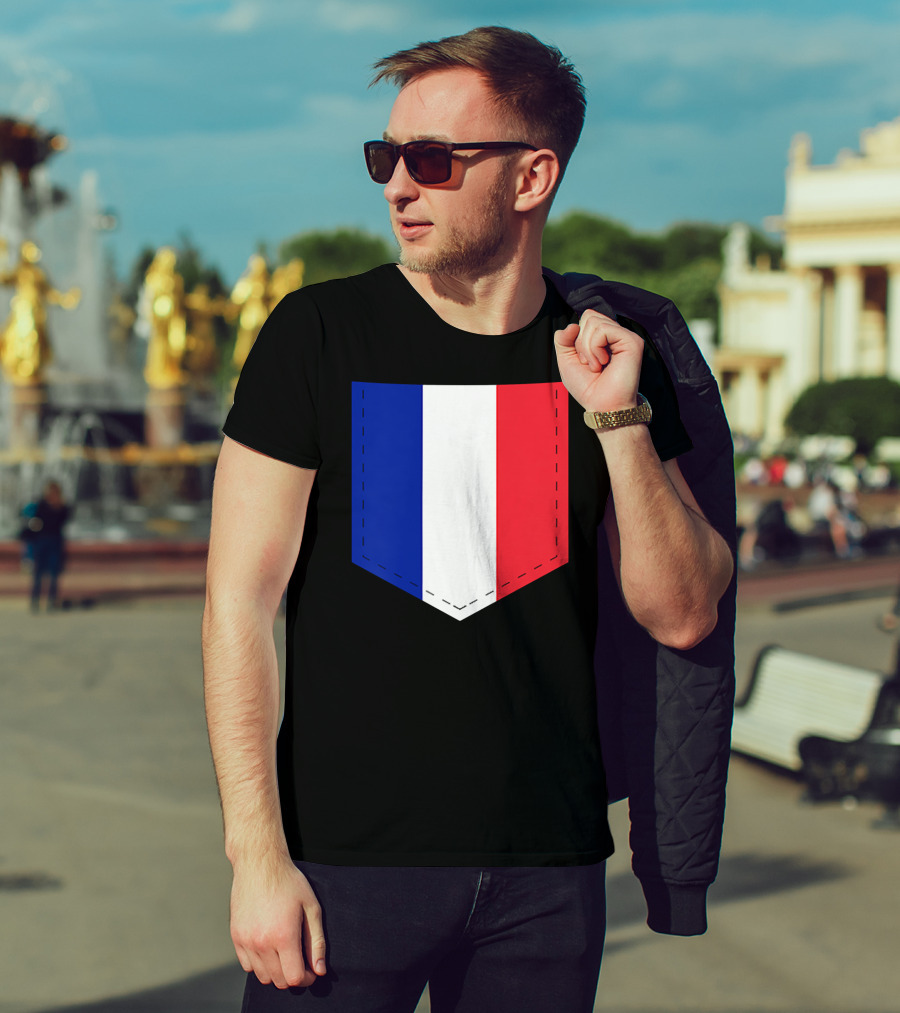 French Flag Blue White Red Pocket T-Shirt