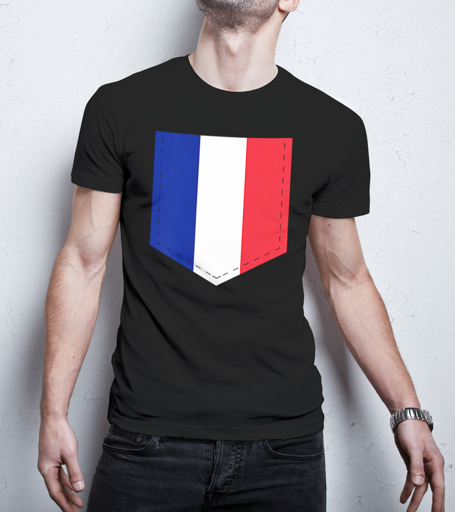 French Flag Blue White Red Pocket T-Shirt
