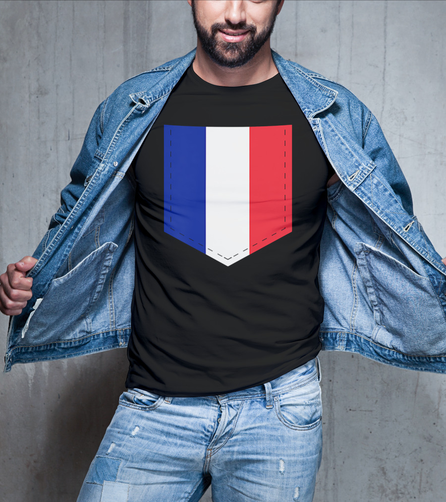 French Flag Blue White Red Pocket T-Shirt
