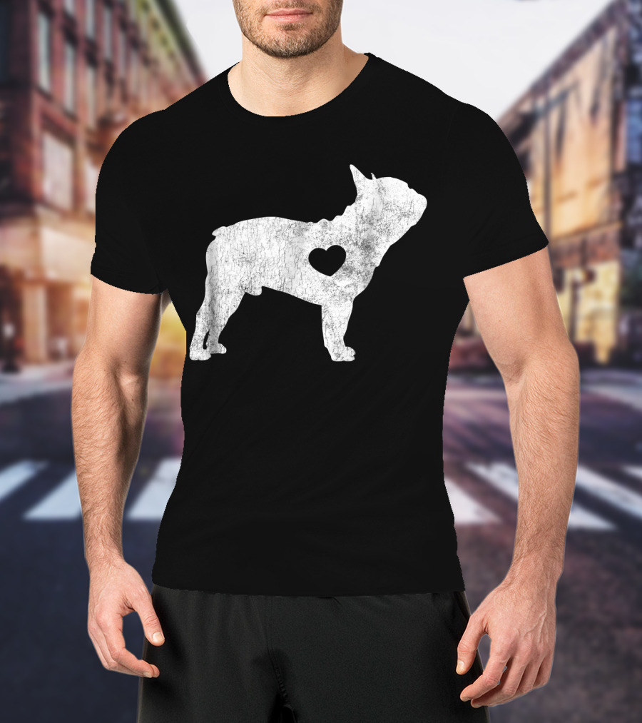 French Bulldog Love Heart Silhouette Frenchie T-Shirt