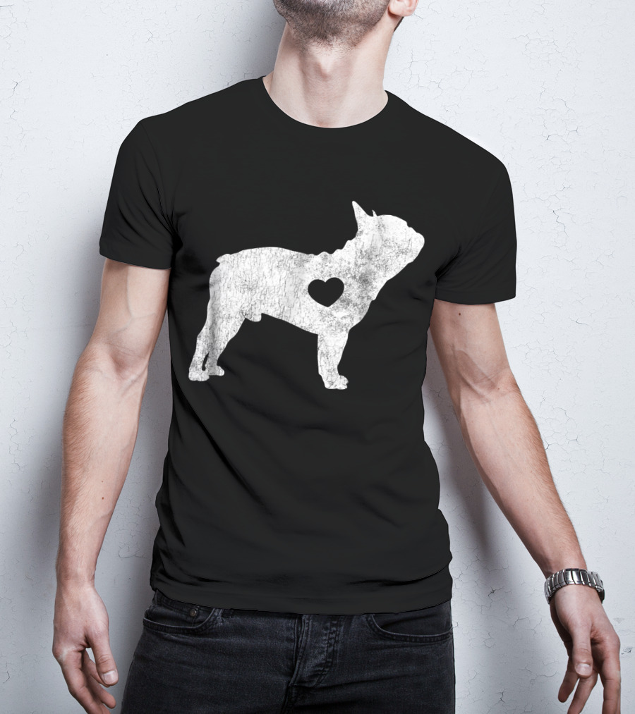 French Bulldog Love Heart Silhouette Frenchie T-Shirt