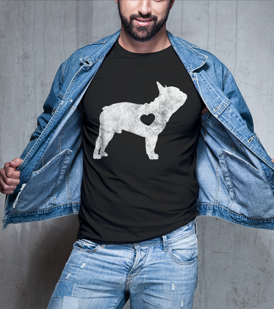 French Bulldog Love Heart Silhouette Frenchie T-Shirt