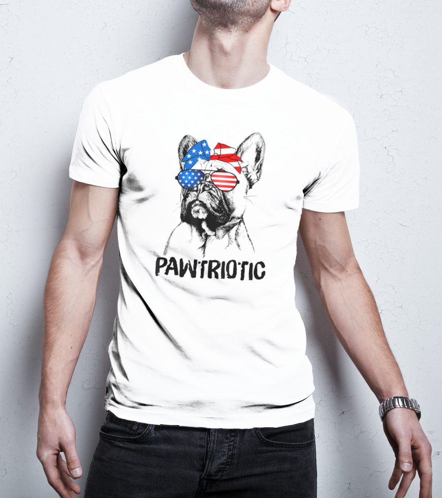 Pawtriotic French Bulldog With American Flag Bandana And Sunglasses T-Shirt