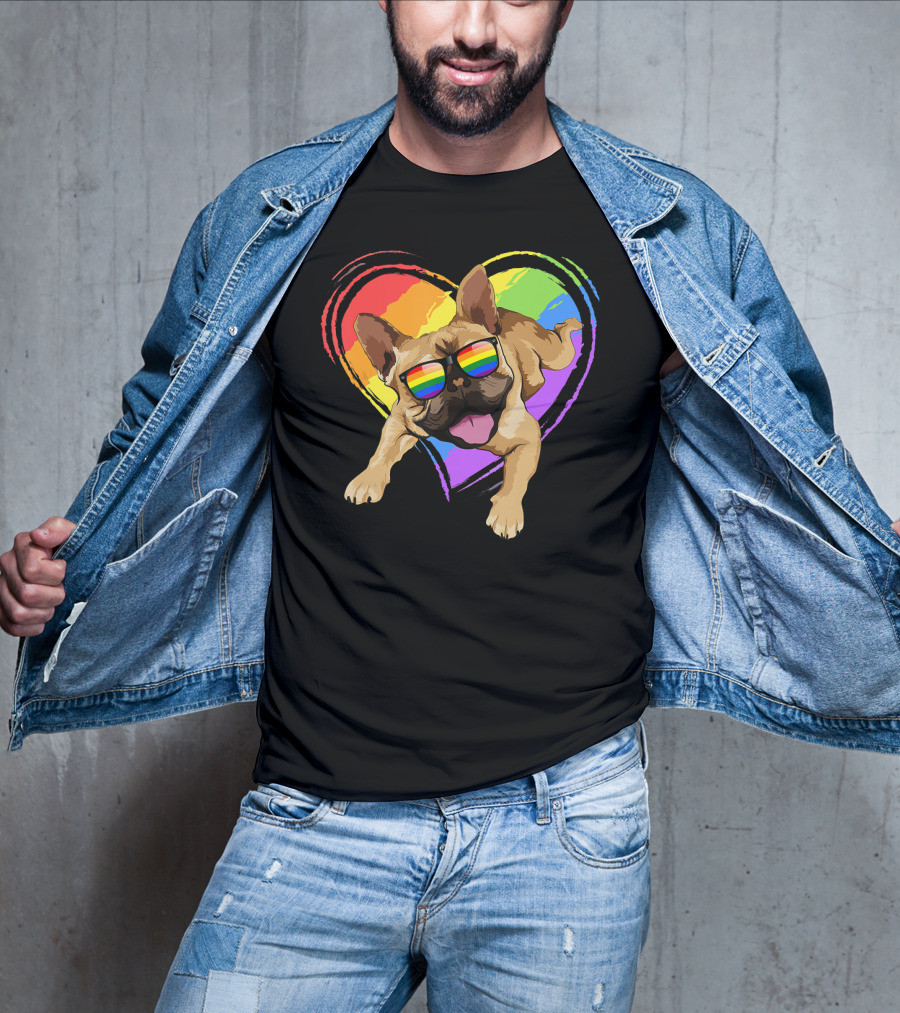 French Bulldog Rainbow Heart Pride LGB T-Shirt