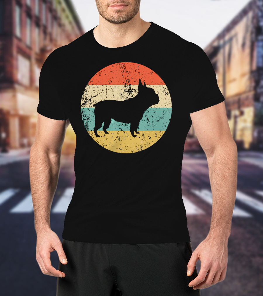 French Bulldog Silhouette Retro Circle T-Shirt