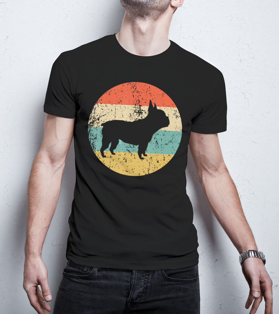French Bulldog Silhouette Retro Circle T-Shirt
