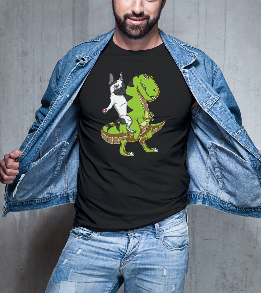 French Bulldog Riding T-Rex Dinosaur Adventure T-Shirt