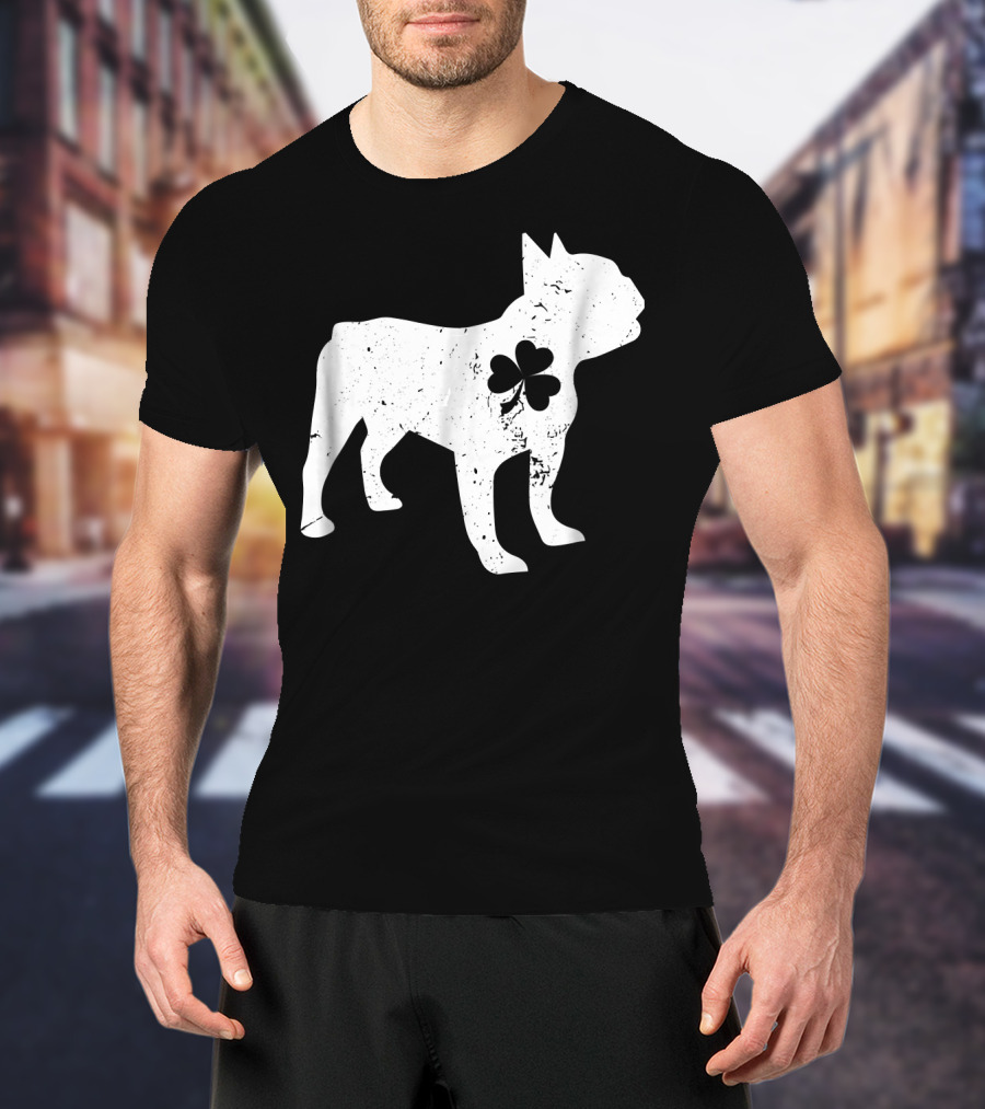 French Bulldog With Shamrock For St Patrick's Day T-Shirt