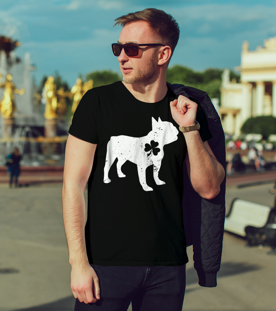 French Bulldog With Shamrock For St Patrick's Day T-Shirt