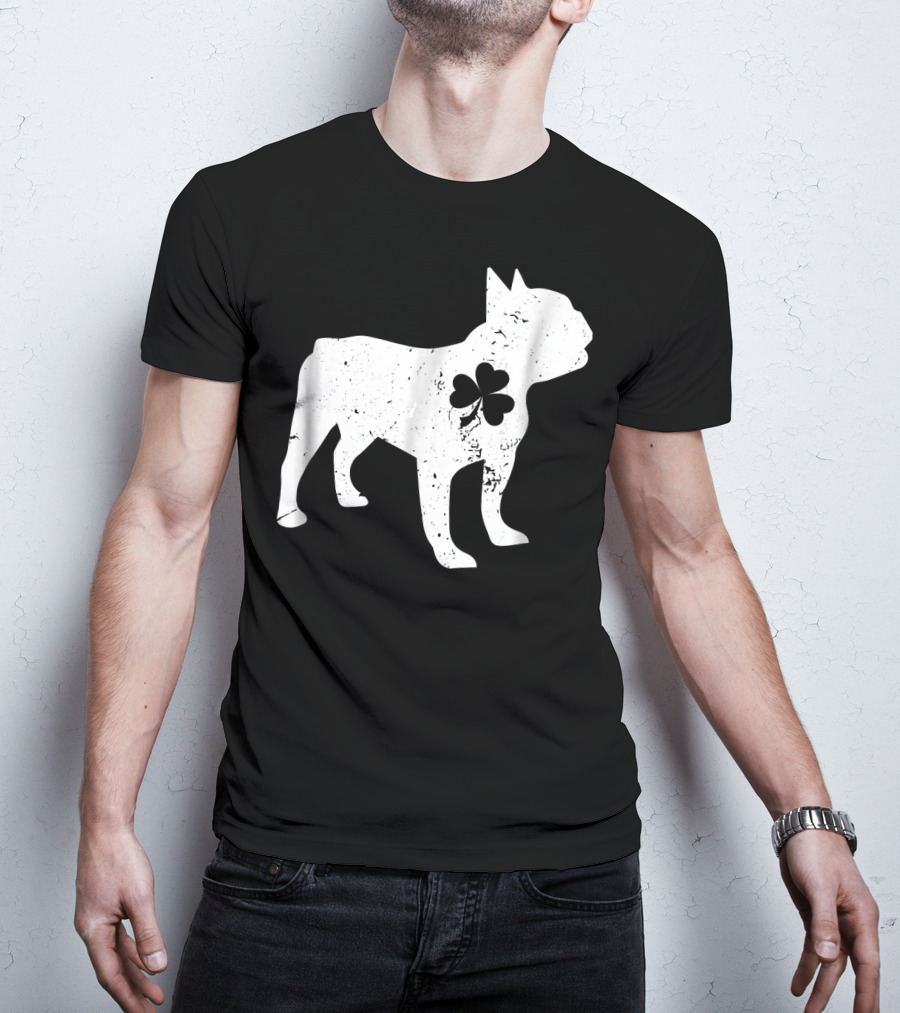 French Bulldog With Shamrock For St Patrick's Day T-Shirt