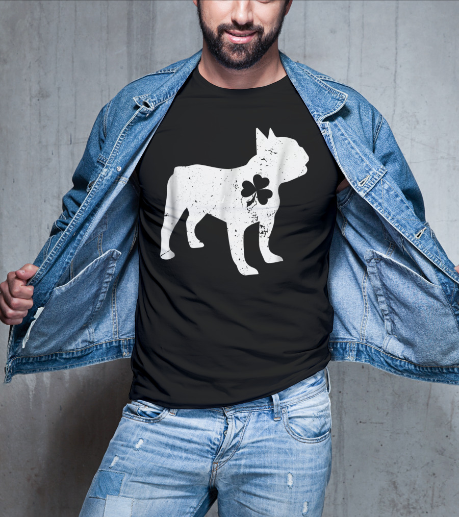 French Bulldog With Shamrock For St Patrick's Day T-Shirt