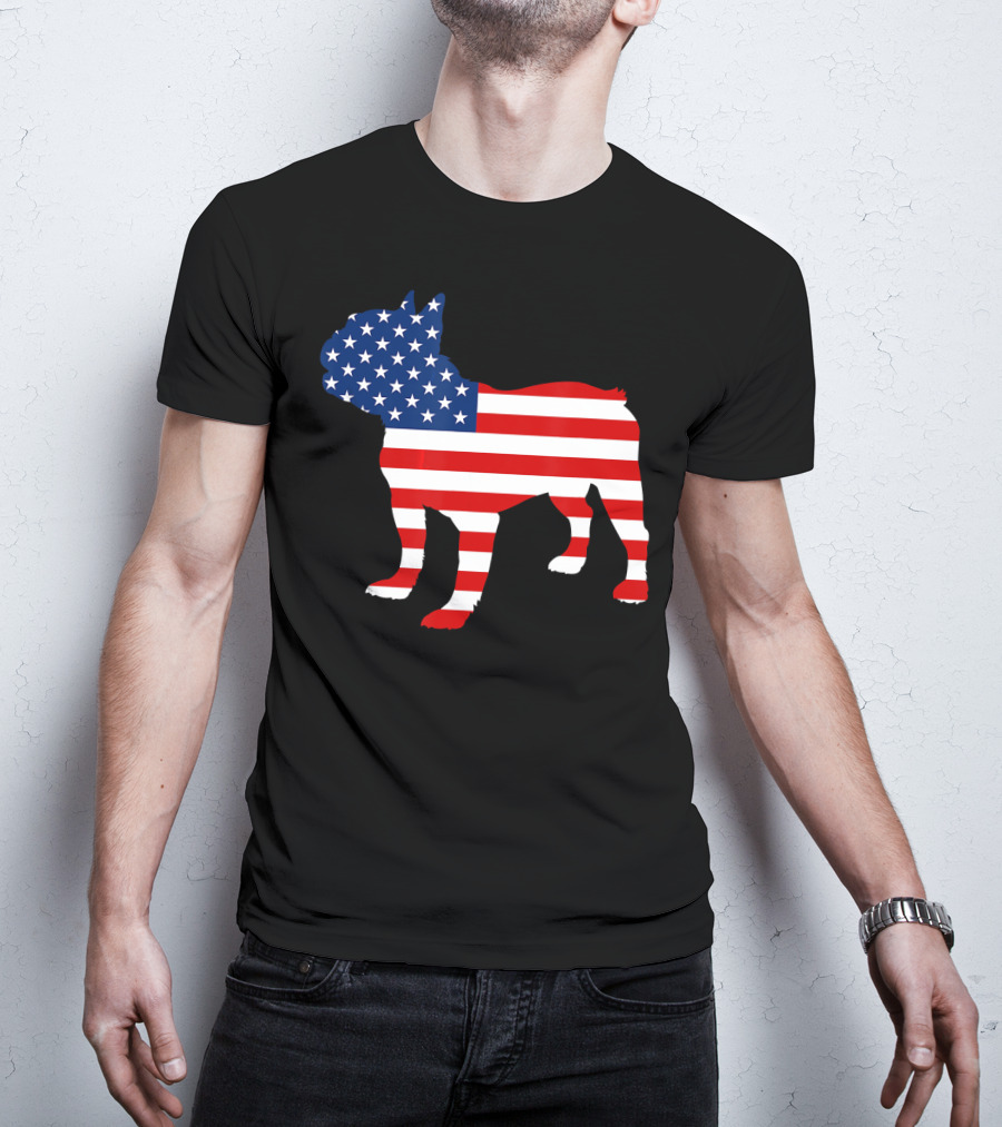 French Bulldog American Flag Fourth Of July USA T-Shirt