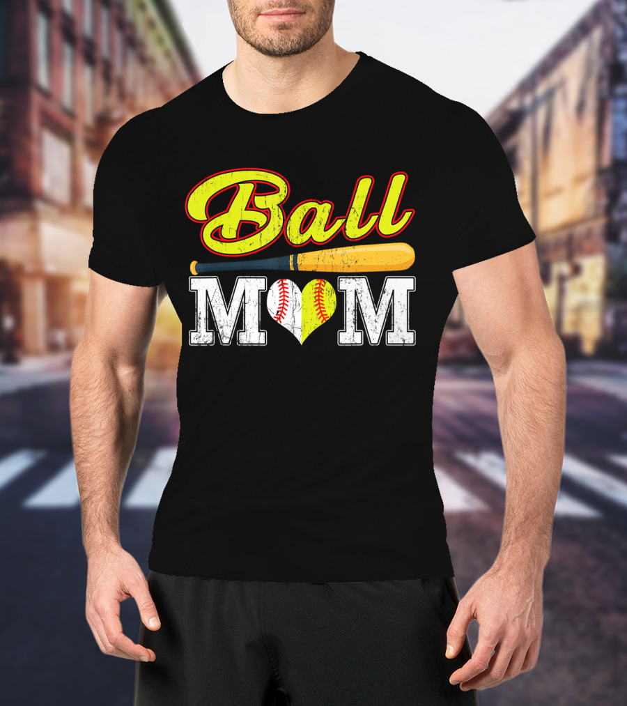 Ball Mom Softball Baseball Heart Bat T-Shirt