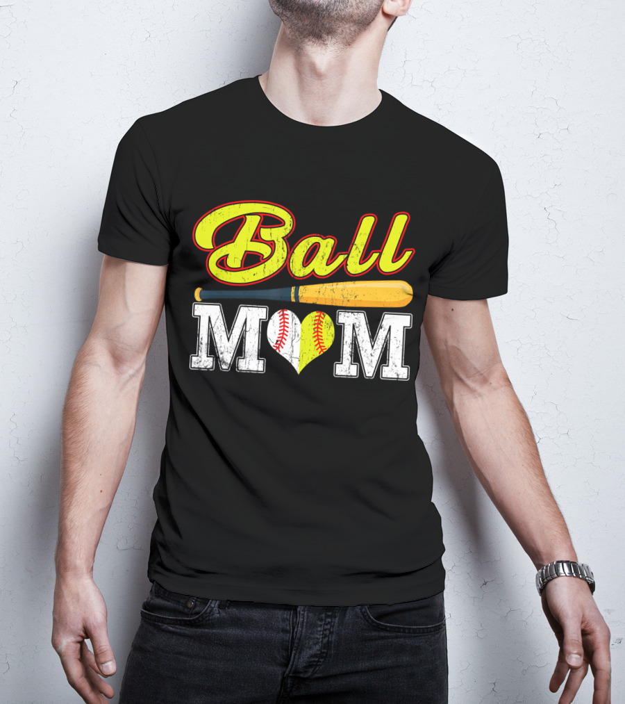 Ball Mom Softball Baseball Heart Bat T-Shirt
