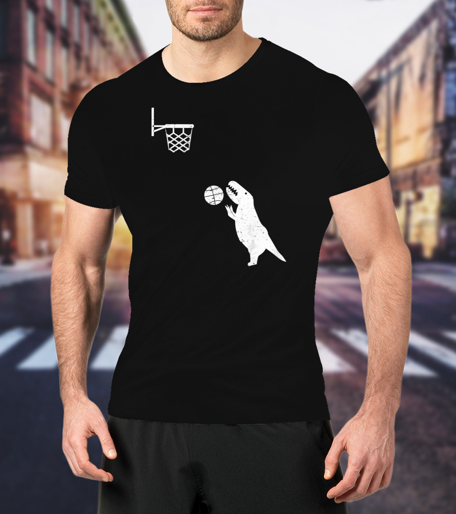 Funny Basketball Dinosaur Rex Throwin' Slam Dunk T-Shirt