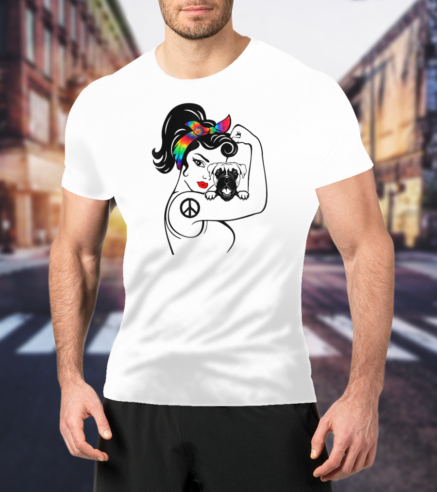 Peace Symbol Hippie Boxer Mom And Dog Lovers Retro T-Shirt