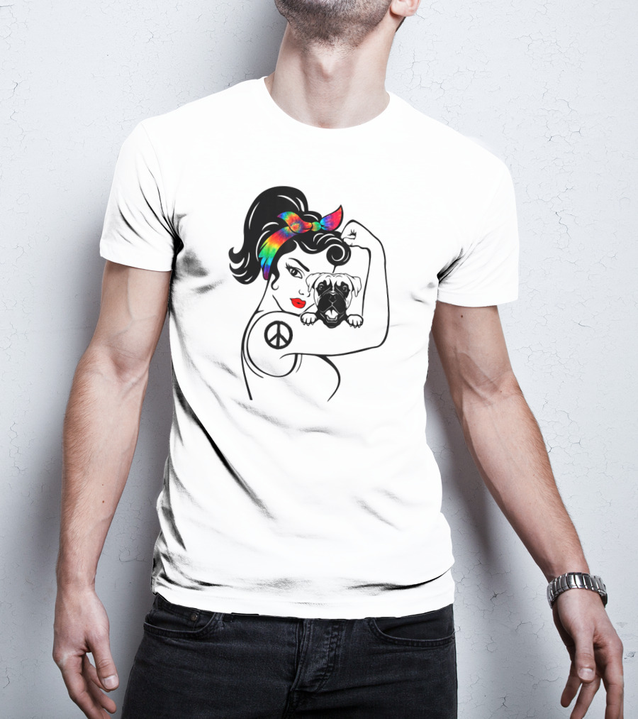 Peace Symbol Hippie Boxer Mom And Dog Lovers Retro T-Shirt