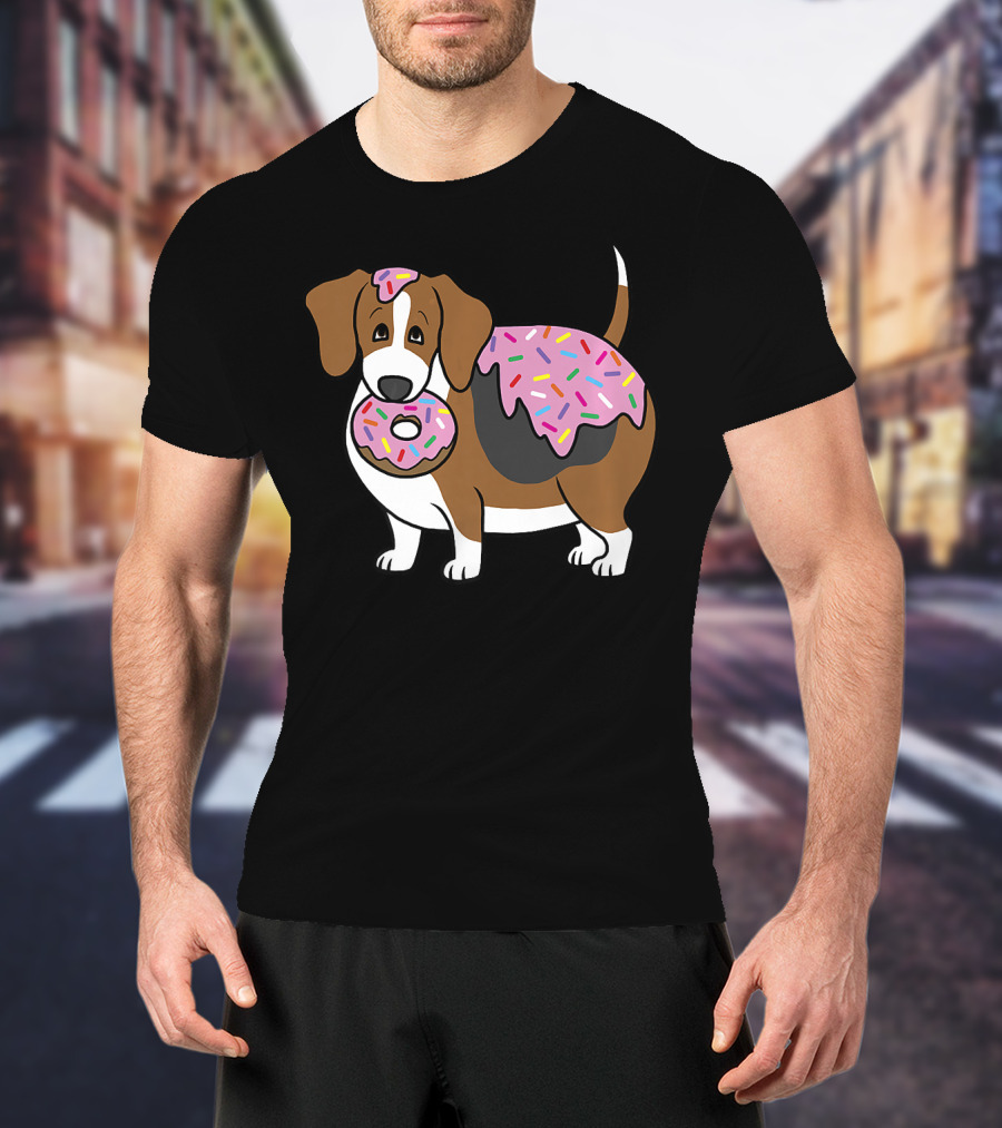 Funny Fat Beagle With Sprinkle Doughnut Sweet Treat T-Shirt