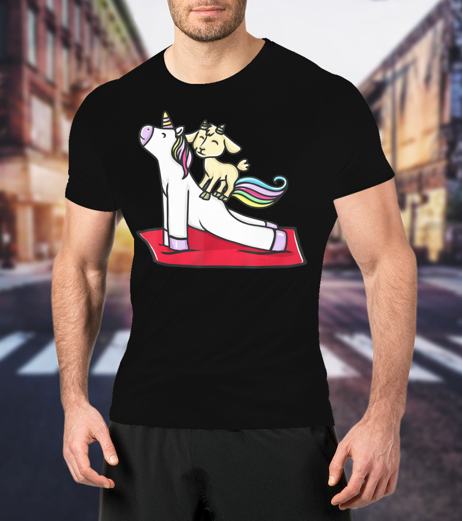 Goat Balancing On Yoga Unicorn Rainbow Mane T-Shirt