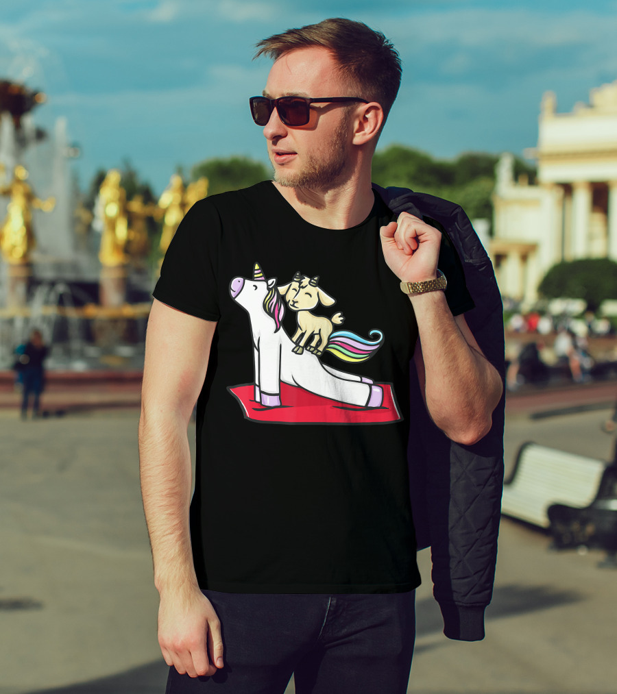 Goat Balancing On Yoga Unicorn Rainbow Mane T-Shirt